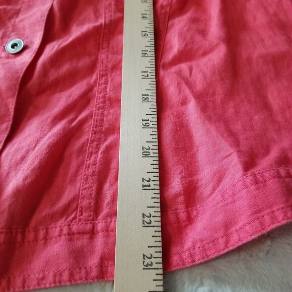 Chico's Jacket Size 2 US Medium Petite Button Up Lace Sleeve Linen - Picture 8 of 9
